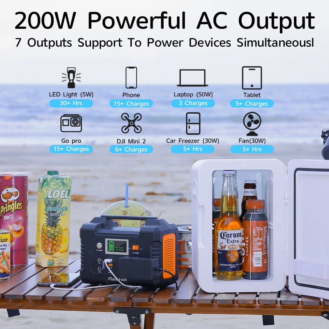 E200 Portable Power Station 200W Solar Generator 151WH Battery AC DC Outdoor Power Supply Solar Charge