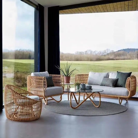 Nordic Outdoor Sofa, Courtyard, Vine Weaving, Rain and Sun Protection, True Vine Bird's Nest